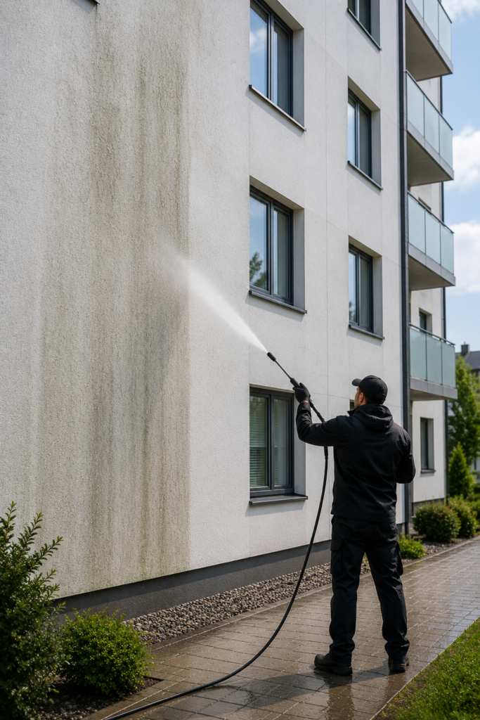 Kortermaja fassaadipesu survepesuga – professionaalne fassaadi puhastamine Pesutechi poolt